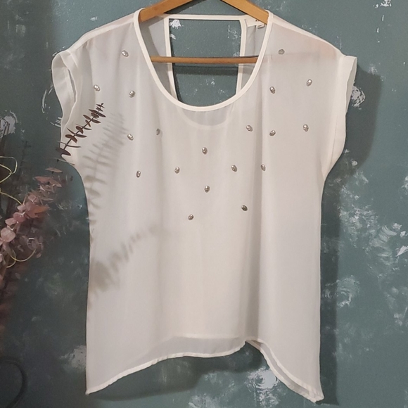 🔖MINE Sheer Blouse with Silver Skulls - Picture 2 of 9